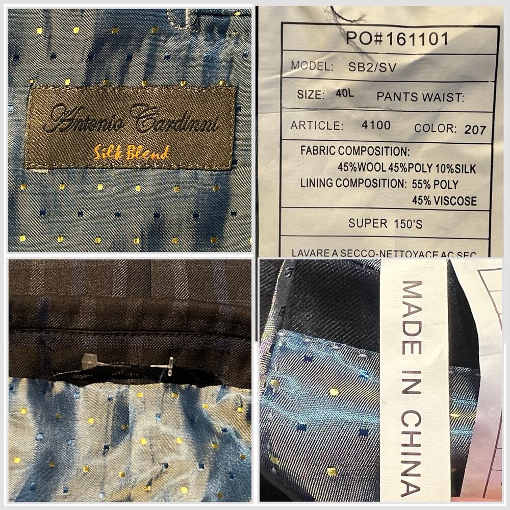Antonio Cardinni 40L Blazer Wool Silk Blend Gray Blue Plaid - Picture 13 of 14